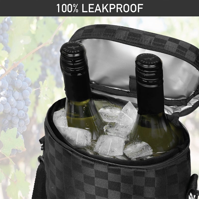 opux Wine Bag 2 Bottle Wine Tote Carrier, Insulated Wine Cooler Bag for Travel Picnic, Leakproof Portable Bottle Padded Case, Wine Gifts For Women Men Wine Lovers Christmas, Black - Image 5